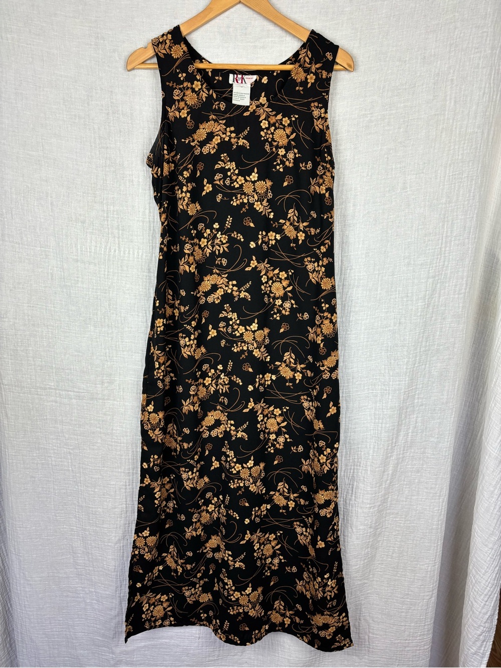 R&K Designs Y2K Black & Brown Floral Sleeveless Maxi Dress with Side Slits